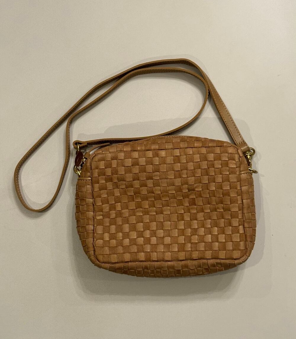 Clare V. Midi Sac Leather and Suede Woven Checker Bag - Clay